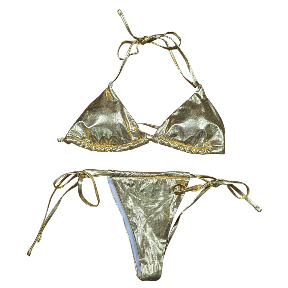 Gold Metallic String Bikini Set Size XS